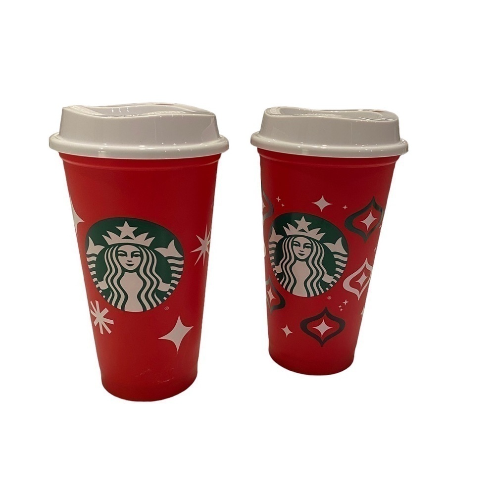 Starbucks Coffee Co. 2013 Holiday Edition Plastic 16oz reusable cup Lot of 2